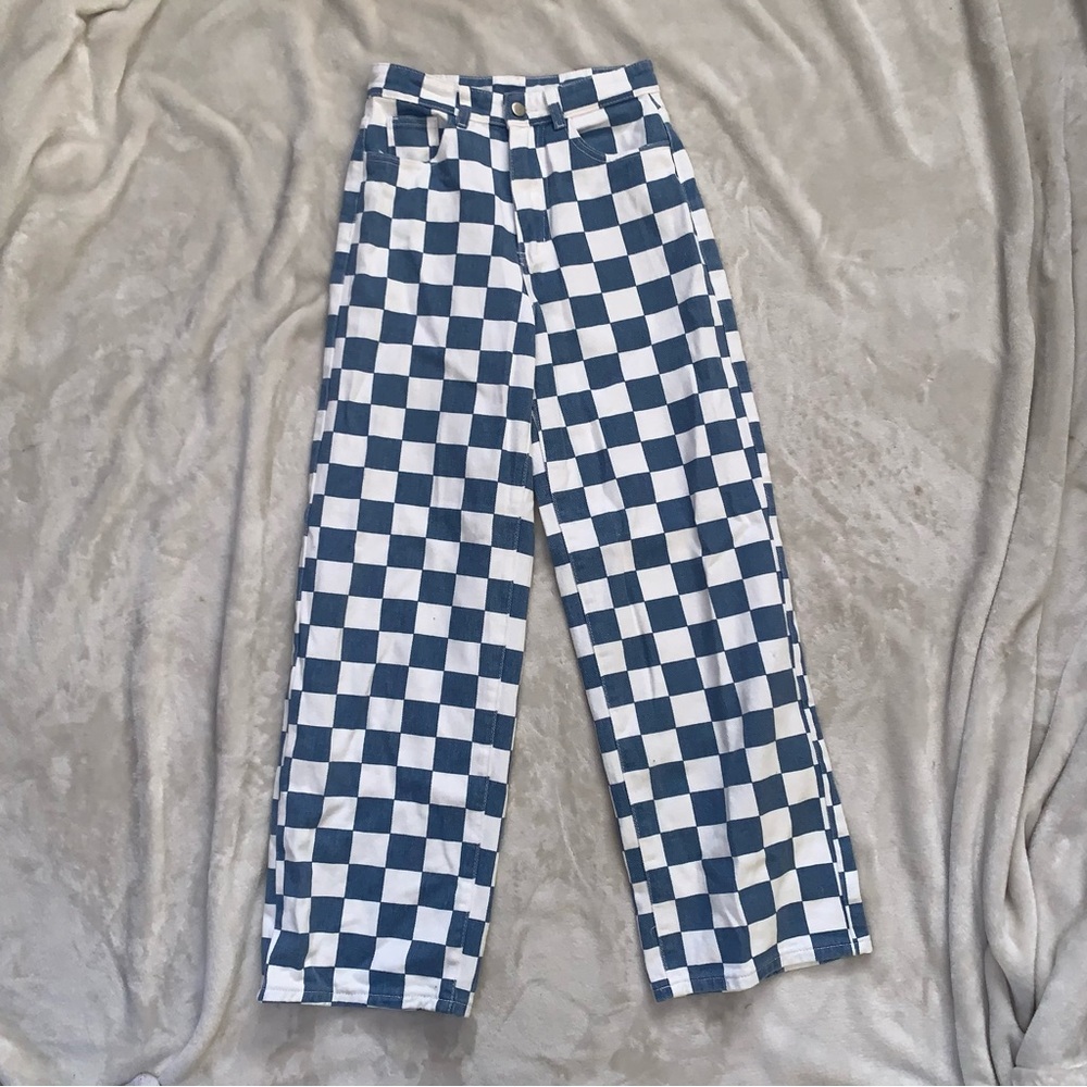 Checkered wide leg jeans